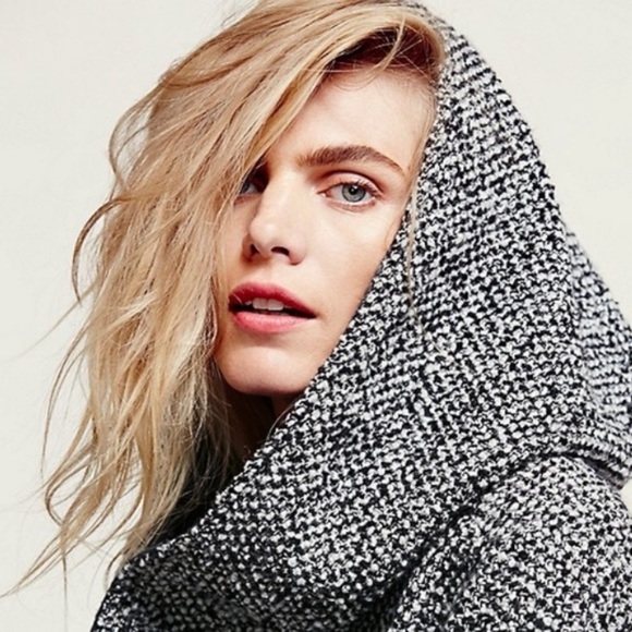 Free People Tweed Satellite Image Swing Coat Size Large Hooded Jacket -HOST PICK - Picture 14 of 16